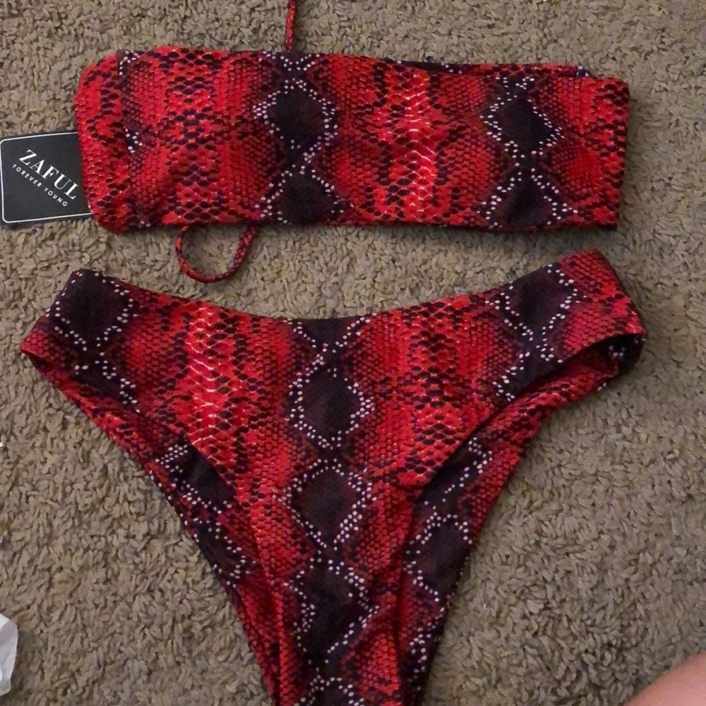 Red brand new snake skin bikini high rise zaful